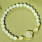Fortune Jewel Hetian Jade 925 Sterling Silver Four Leaf Clover Bamboo Luck Bracelet