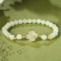 Fortune Jewel Hetian Jade 925 Sterling Silver Four Leaf Clover Bamboo Luck Bracelet