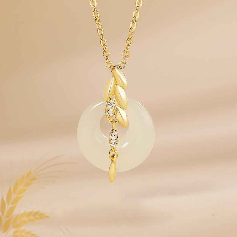 Fortune Jewel Hetian Jade 925 Sterling Silver Wheat Luck Necklace Pendant
