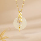 Fortune Jewel Hetian Jade 925 Sterling Silver Wheat Luck Necklace Pendant