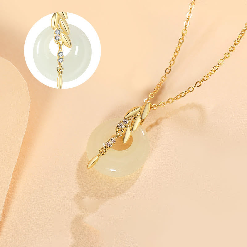 Fortune Jewel Hetian Jade 925 Sterling Silver Wheat Luck Necklace Pendant