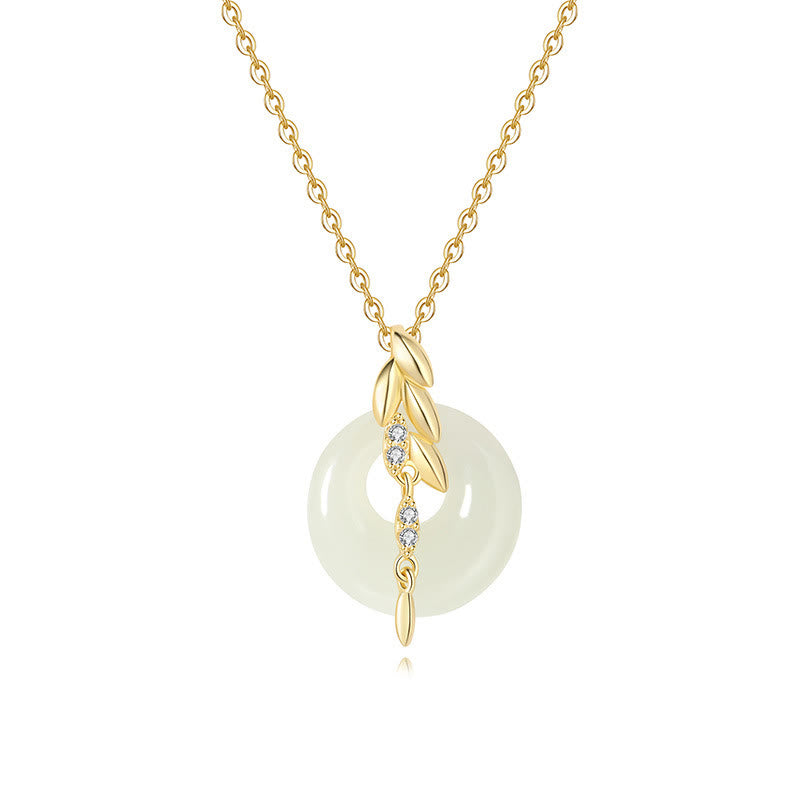 Fortune Jewel Hetian Jade 925 Sterling Silver Wheat Luck Necklace Pendant