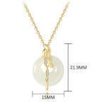 Fortune Jewel Hetian Jade 925 Sterling Silver Wheat Luck Necklace Pendant