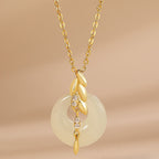 Fortune Jewel Hetian Jade 925 Sterling Silver Wheat Luck Necklace Pendant