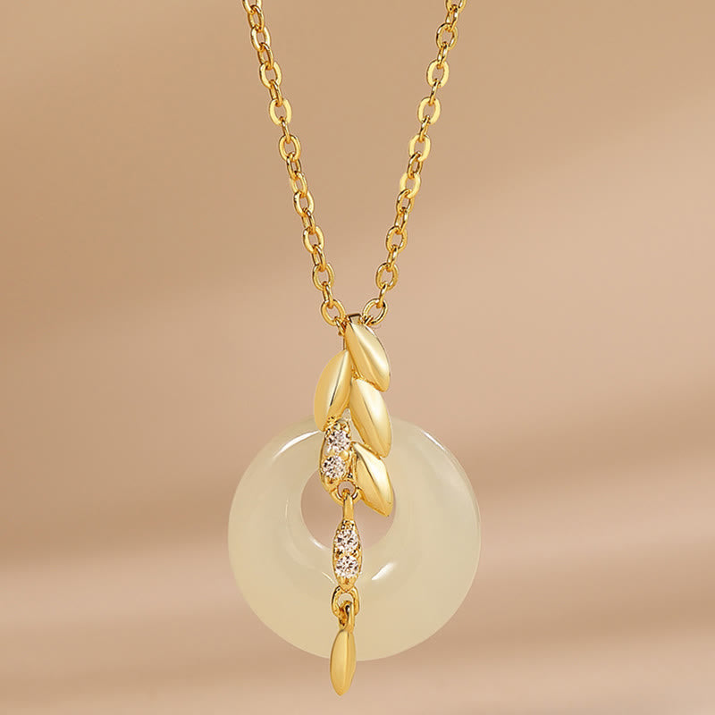 Fortune Jewel Hetian Jade 925 Sterling Silver Wheat Luck Necklace Pendant