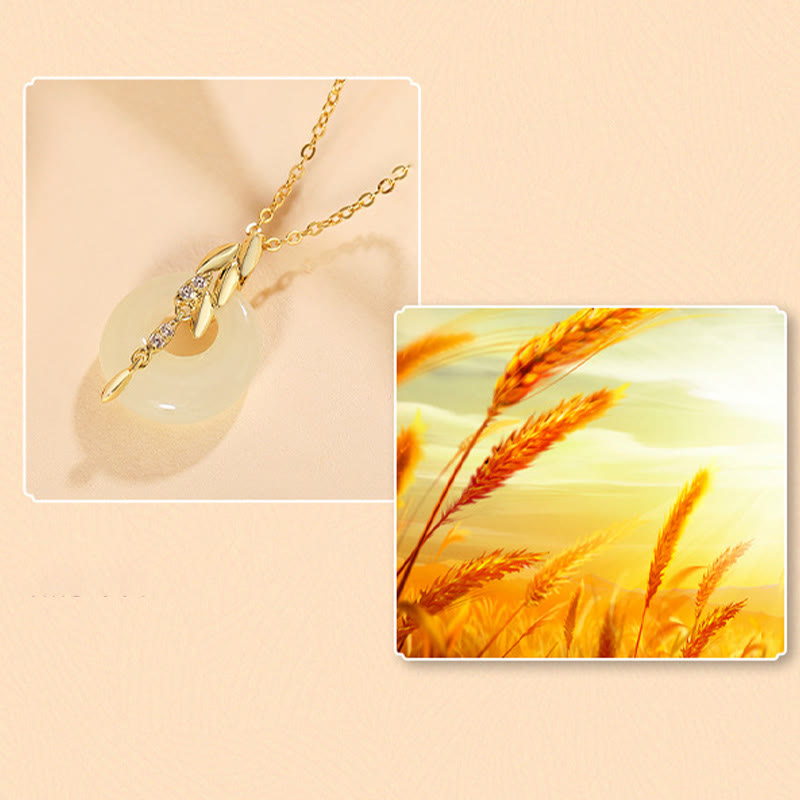 Fortune Jewel Hetian Jade 925 Sterling Silver Wheat Luck Necklace Pendant