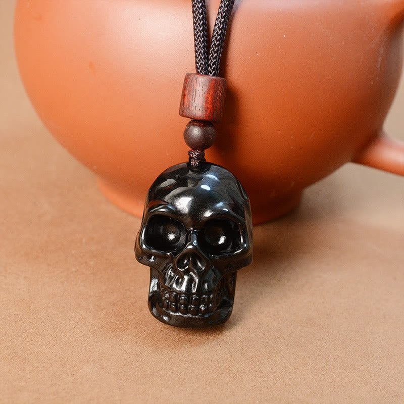 Fortune Jewel Black Obsidian String Skeleton Fulfilment Necklace Pendant