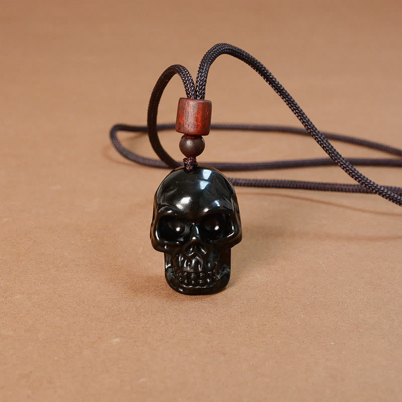 Fortune Jewel Black Obsidian String Skeleton Fulfilment Necklace Pendant
