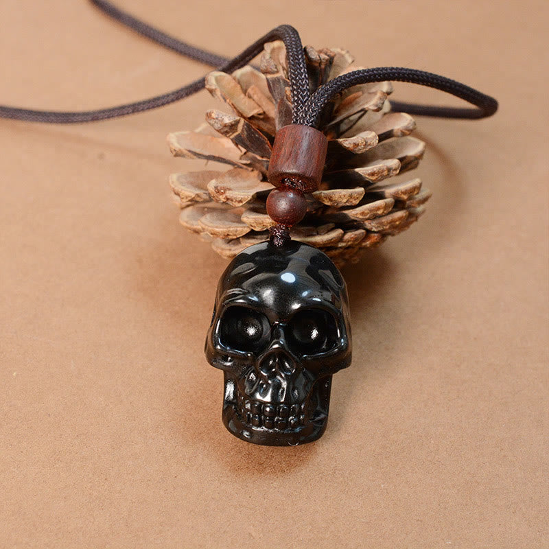 Fortune Jewel Black Obsidian String Skeleton Fulfilment Necklace Pendant