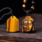 Fortune Jewel Tiger Eye String Buddha Head Courage Necklace Pendant