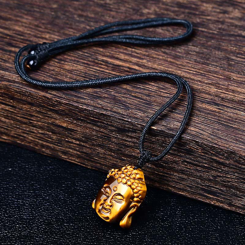 Fortune Jewel Tiger Eye String Buddha Head Courage Necklace Pendant