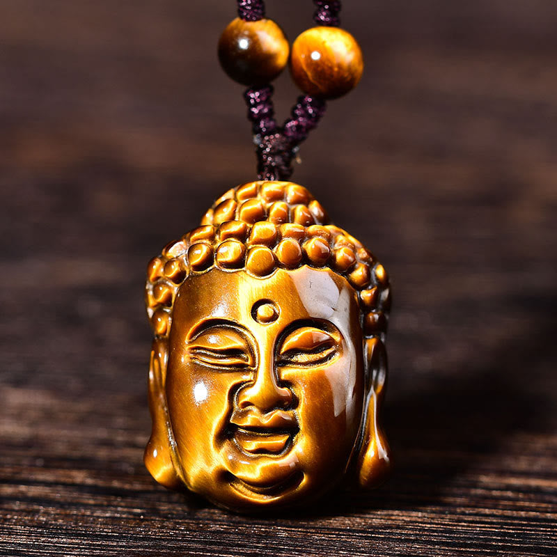 Fortune Jewel Tiger Eye String Buddha Head Courage Necklace Pendant