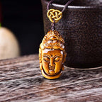 Fortune Jewel Tiger Eye Kwan Yin Avalokitesvara Head String Strength Necklace Pendant