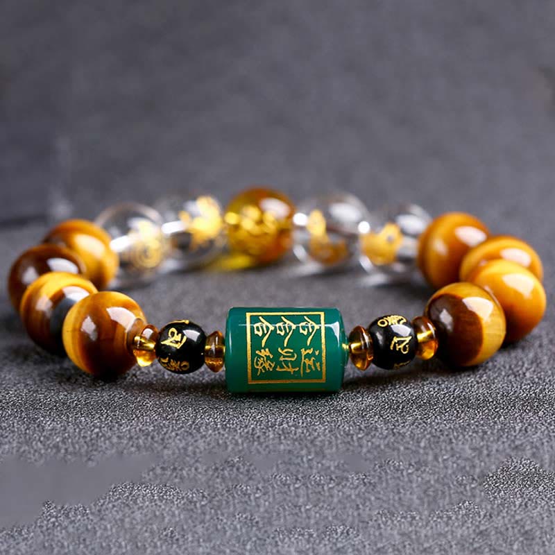 Fortune Jewel Chinese Zodiac Tiger Eye White Crystal Courage Bracelet