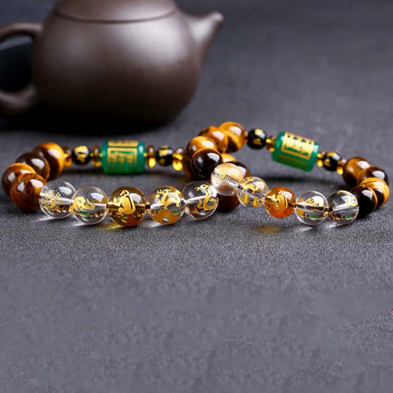 Fortune Jewel Chinese Zodiac Tiger Eye White Crystal Courage Bracelet