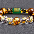 Fortune Jewel Chinese Zodiac Tiger Eye White Crystal Courage Bracelet