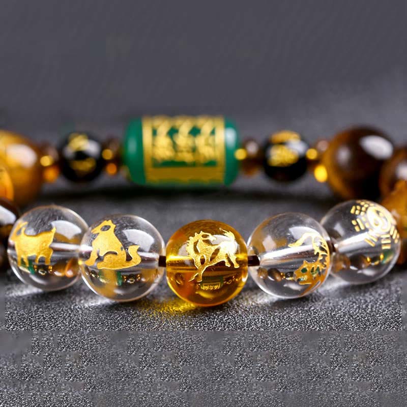 Fortune Jewel Chinese Zodiac Tiger Eye White Crystal Courage Bracelet