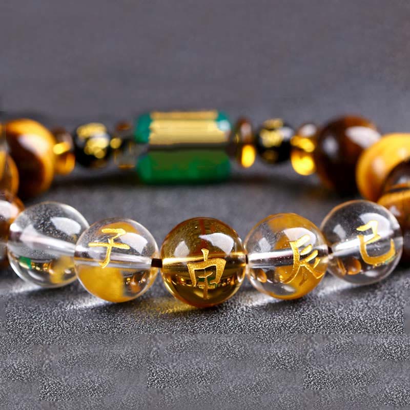 Fortune Jewel Chinese Zodiac Tiger Eye White Crystal Courage Bracelet