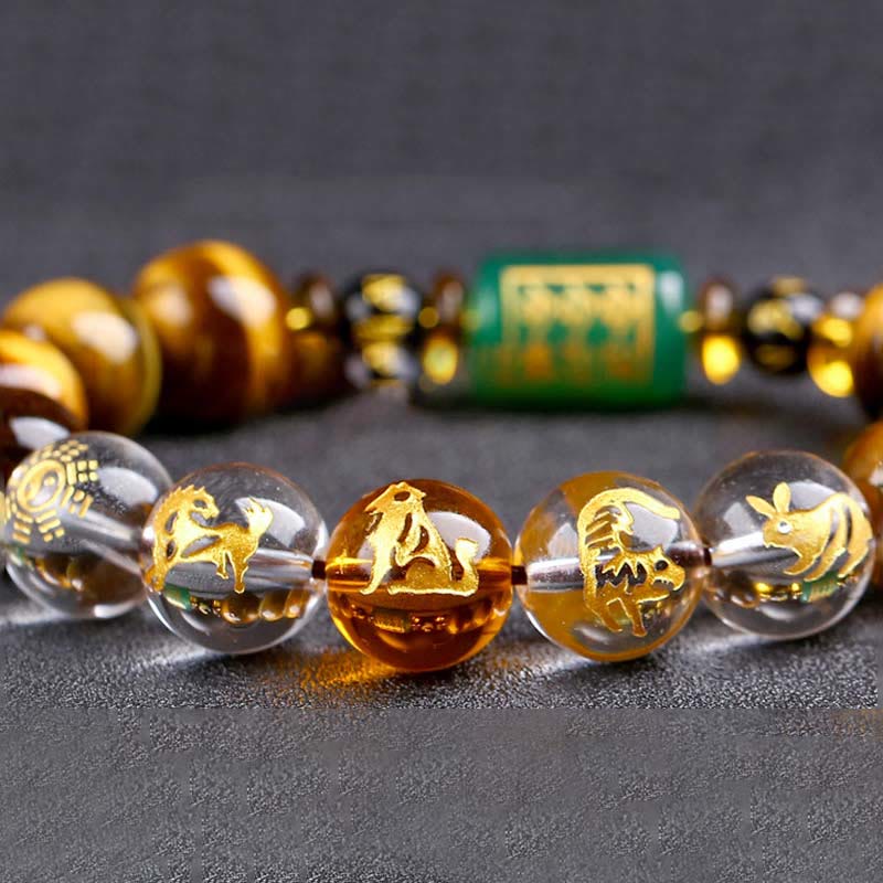 Fortune Jewel Chinese Zodiac Tiger Eye White Crystal Courage Bracelet