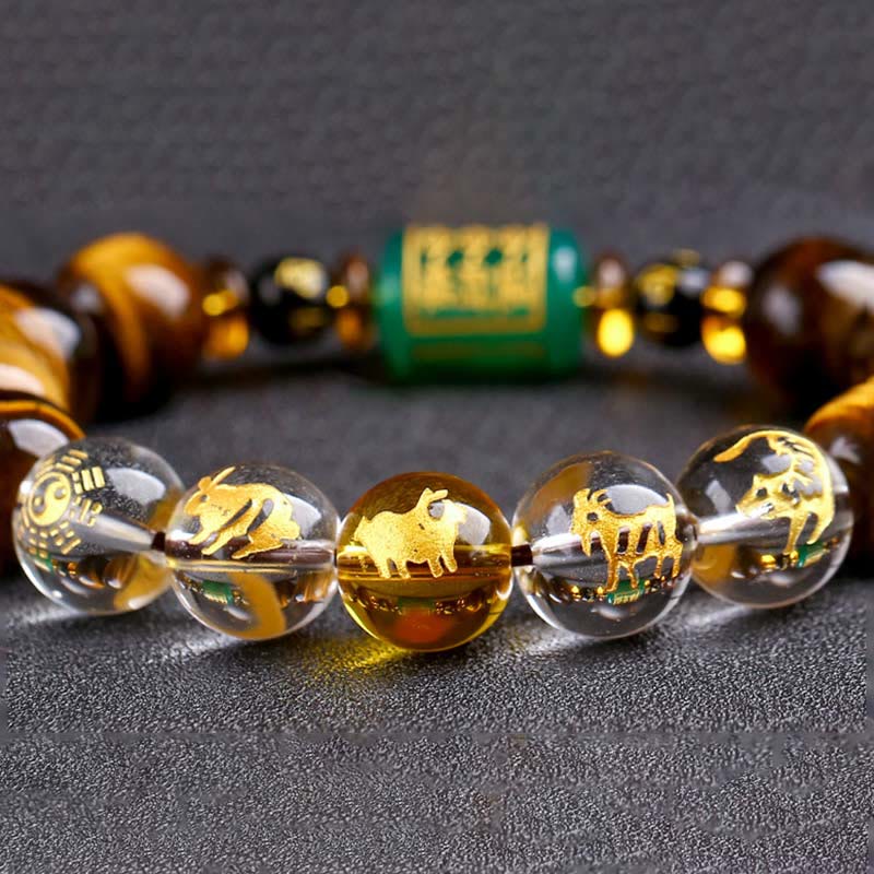 Fortune Jewel Chinese Zodiac Tiger Eye White Crystal Courage Bracelet