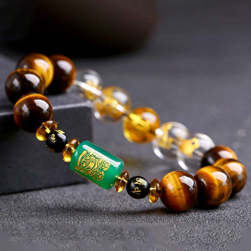 Fortune Jewel Chinese Zodiac Tiger Eye White Crystal Courage Bracelet