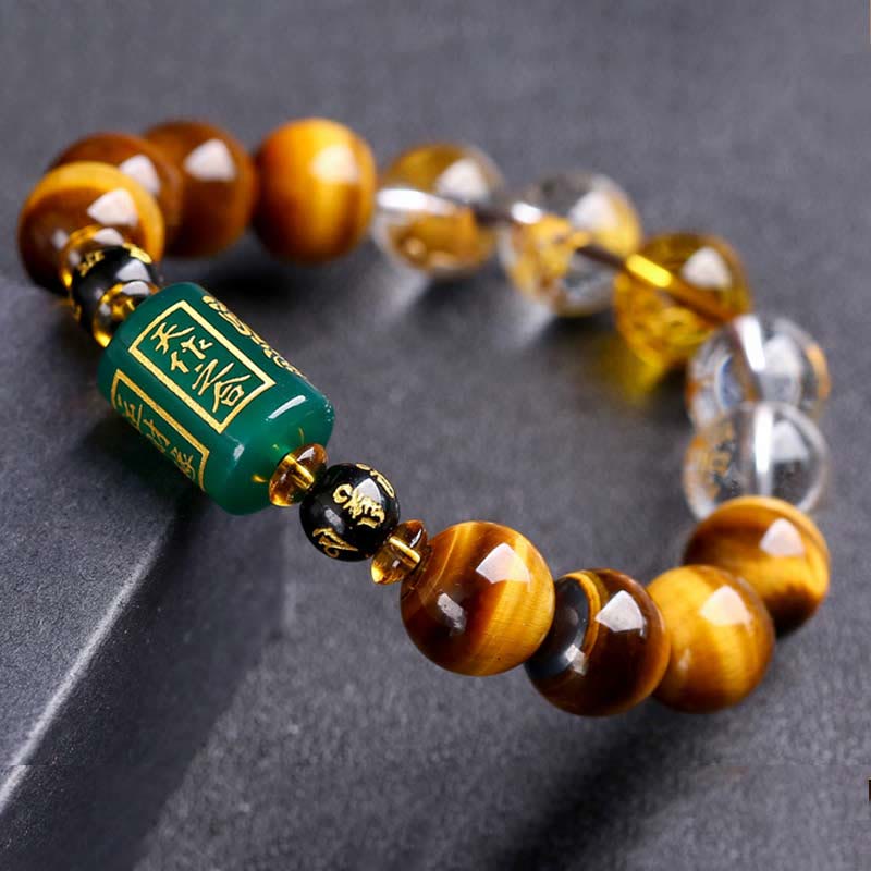 Fortune Jewel Chinese Zodiac Tiger Eye White Crystal Courage Bracelet