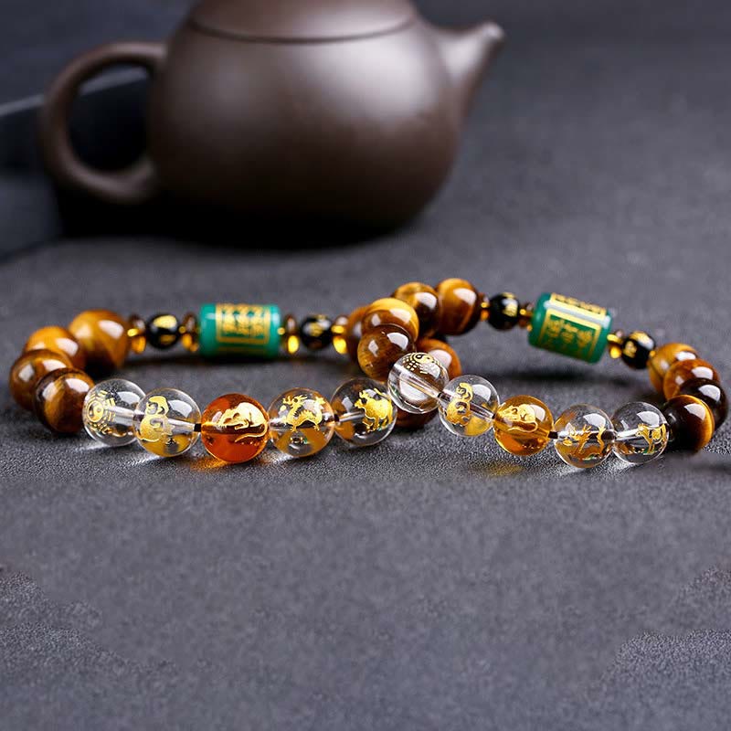 Fortune Jewel Chinese Zodiac Tiger Eye White Crystal Courage Bracelet