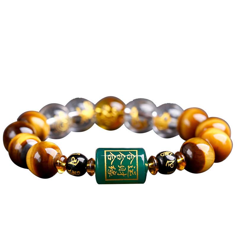 Fortune Jewel Chinese Zodiac Tiger Eye White Crystal Courage Bracelet