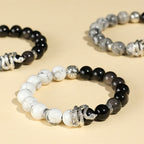 Fortune Jewel Natural Silver Sheen Obsidian White Turquoise Grey Jasper Snowflake Obsidian Year Of The Snake Protection Bracelet