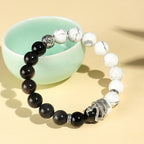 Fortune Jewel Natural Silver Sheen Obsidian White Turquoise Grey Jasper Snowflake Obsidian Year Of The Snake Protection Bracelet