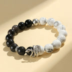 Fortune Jewel Natural Silver Sheen Obsidian White Turquoise Grey Jasper Snowflake Obsidian Year Of The Snake Protection Bracelet