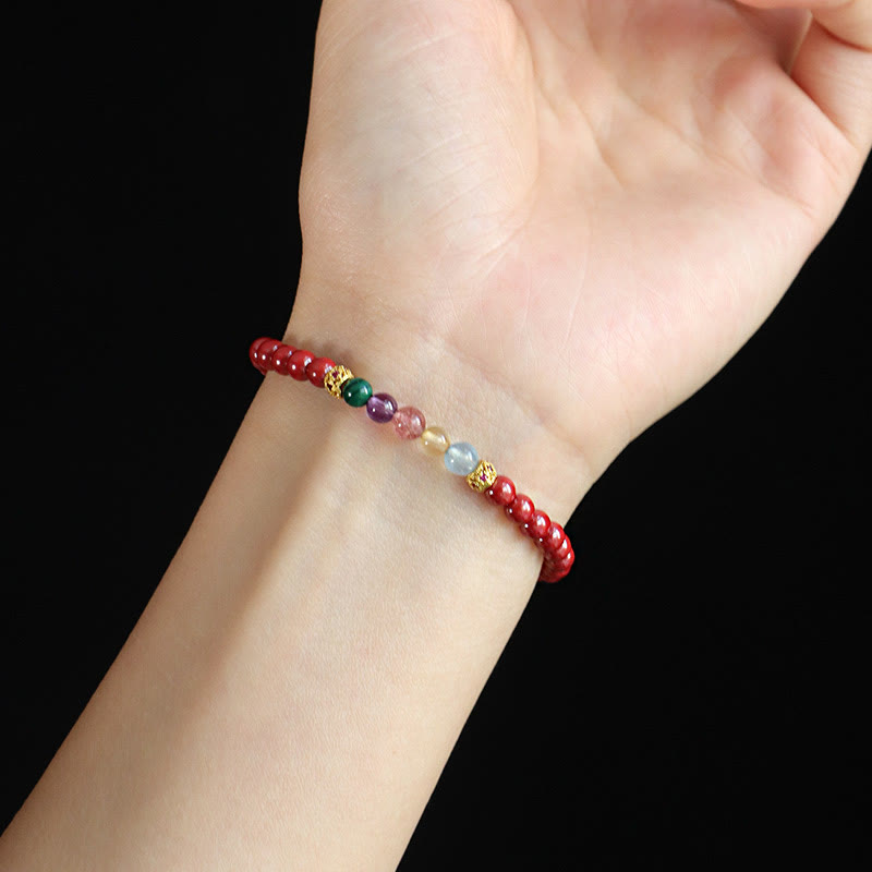 Fortune Jewel Cinnabar Aquamarine Citrine Strawberry Quartz Amethyst Malachite Blessing Bracelet