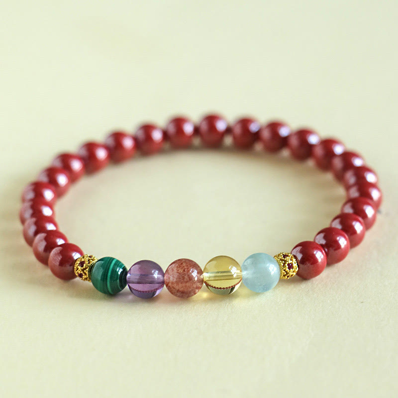 Fortune Jewel Cinnabar Aquamarine Citrine Strawberry Quartz Amethyst Malachite Blessing Bracelet