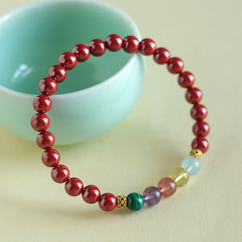 Fortune Jewel Cinnabar Aquamarine Citrine Strawberry Quartz Amethyst Malachite Blessing Bracelet
