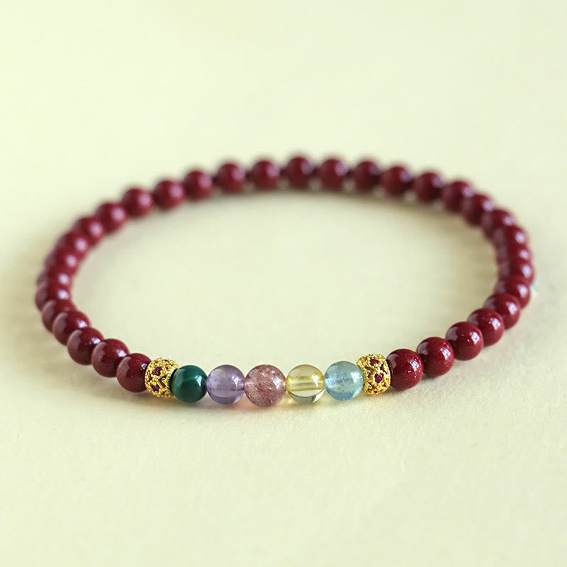 Fortune Jewel Cinnabar Aquamarine Citrine Strawberry Quartz Amethyst Malachite Blessing Bracelet