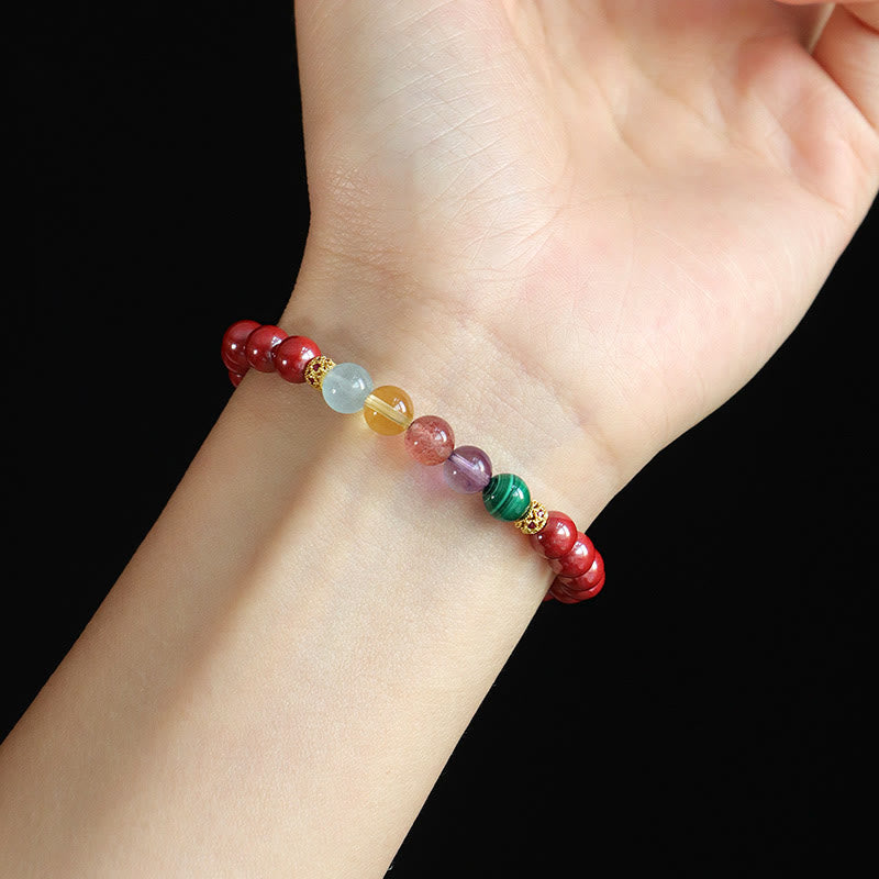 Fortune Jewel Cinnabar Aquamarine Citrine Strawberry Quartz Amethyst Malachite Blessing Bracelet