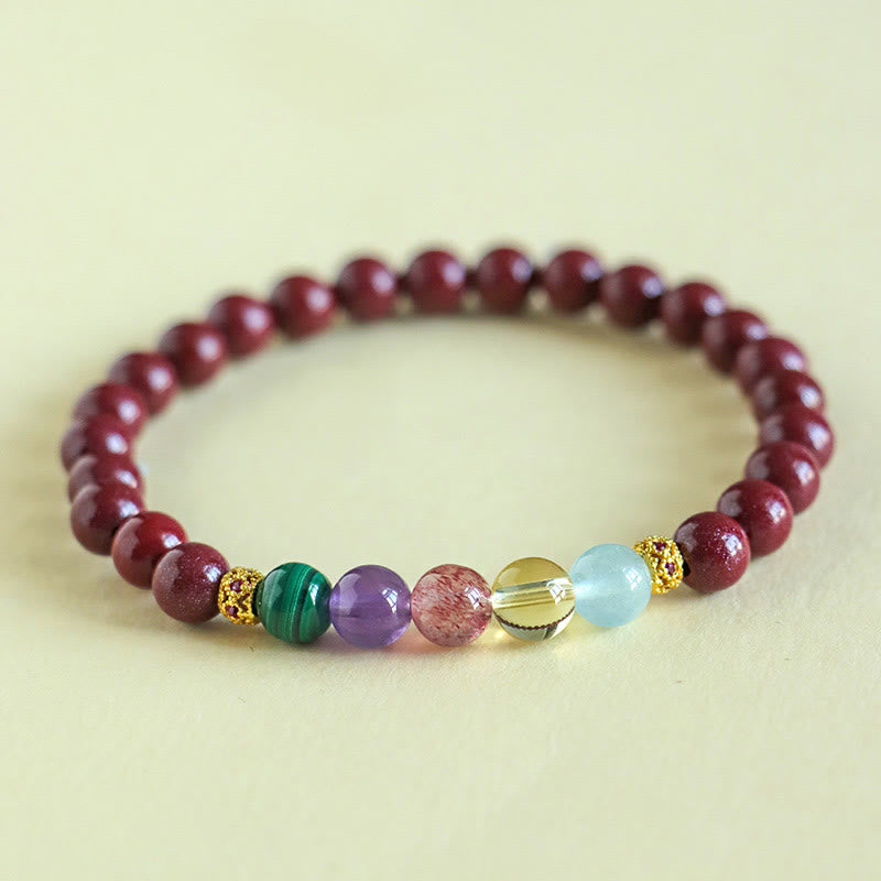 Fortune Jewel Cinnabar Aquamarine Citrine Strawberry Quartz Amethyst Malachite Blessing Bracelet
