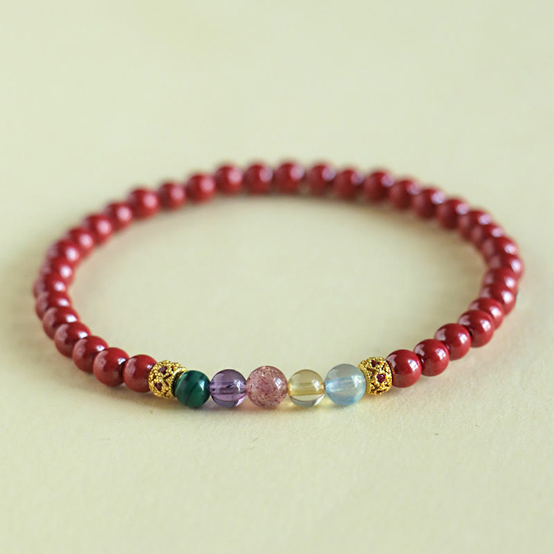 Fortune Jewel Cinnabar Aquamarine Citrine Strawberry Quartz Amethyst Malachite Blessing Bracelet