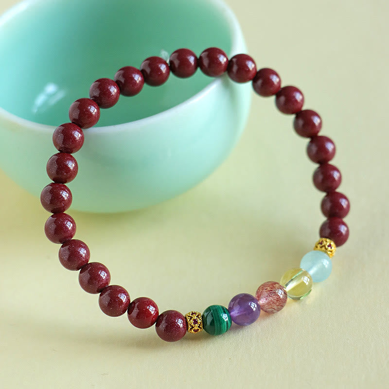 Fortune Jewel Cinnabar Aquamarine Citrine Strawberry Quartz Amethyst Malachite Blessing Bracelet