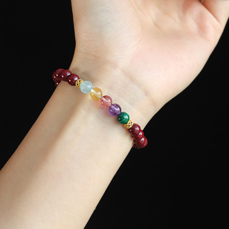 Fortune Jewel Cinnabar Aquamarine Citrine Strawberry Quartz Amethyst Malachite Blessing Bracelet