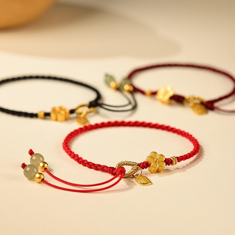 Fortune Jewel Hetian Jade Small Peach Blossom Fu Character Charm Luck String Bracelet
