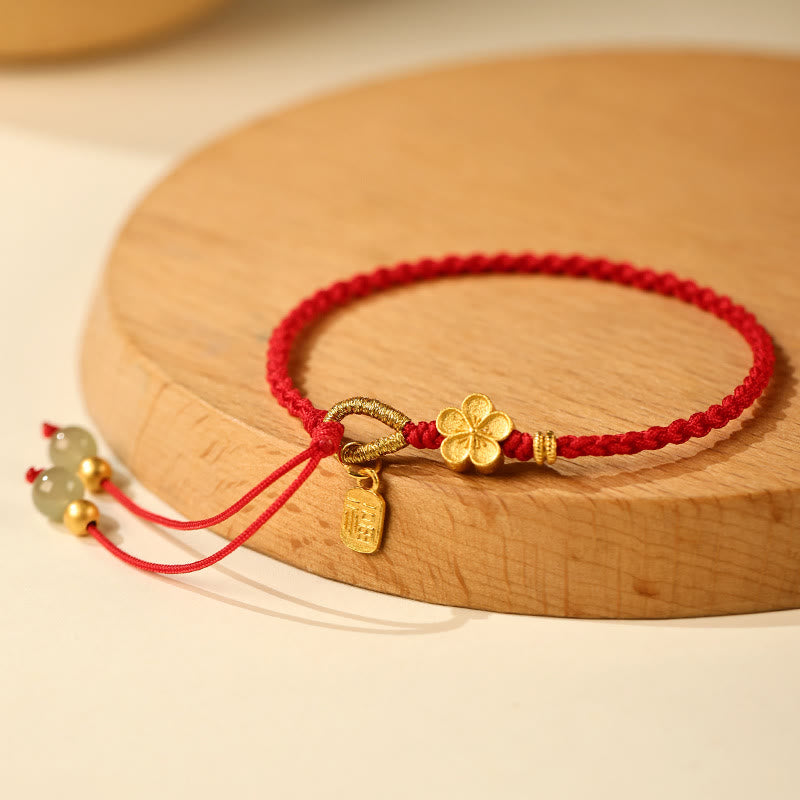 Fortune Jewel Hetian Jade Small Peach Blossom Fu Character Charm Luck String Bracelet