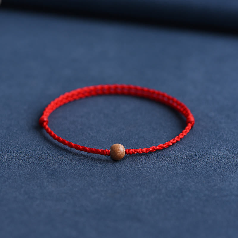 Fortune Jewel Natural Peach Wood Bead Ward Off Evil Spirits Braided Bracelet