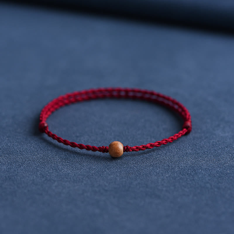 Fortune Jewel Natural Peach Wood Bead Ward Off Evil Spirits Braided Bracelet