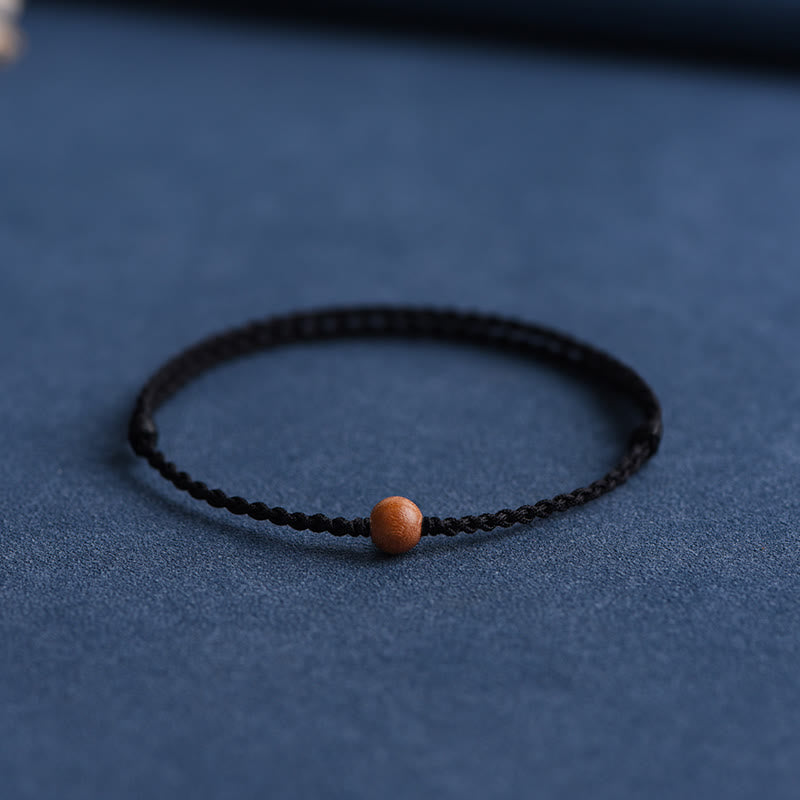 Fortune Jewel Natural Peach Wood Bead Ward Off Evil Spirits Braided Bracelet
