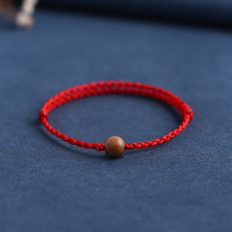 Fortune Jewel Natural Peach Wood Bead Ward Off Evil Spirits Braided Bracelet