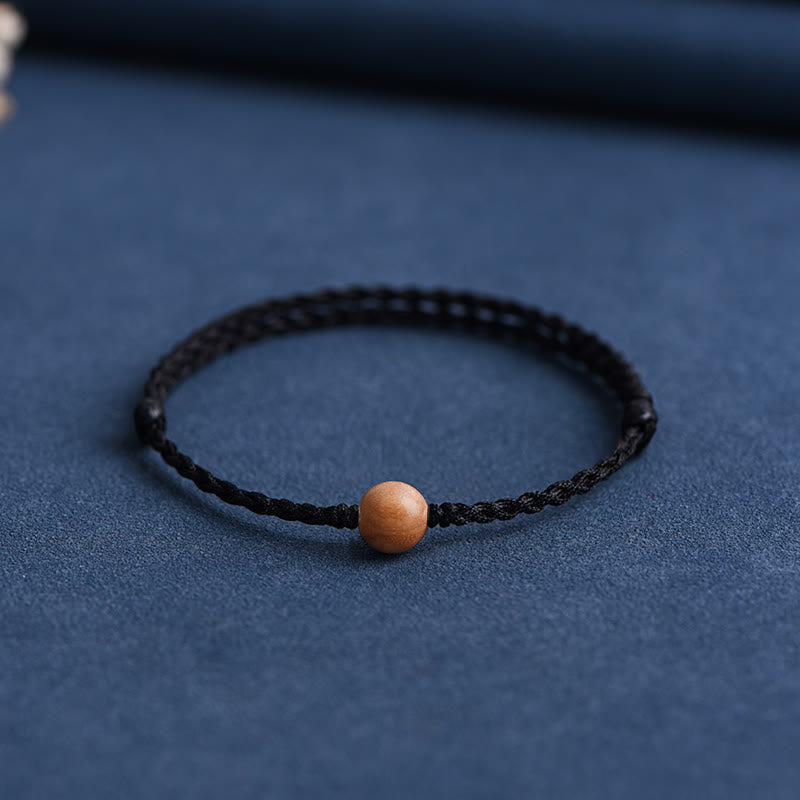Fortune Jewel Natural Peach Wood Bead Ward Off Evil Spirits Braided Bracelet