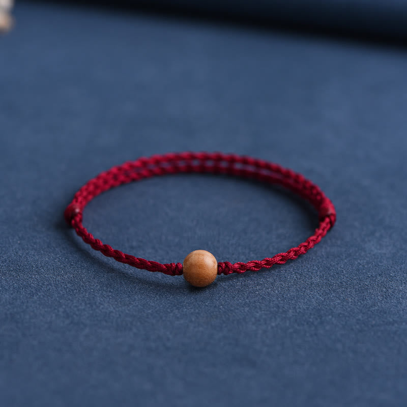 Fortune Jewel Natural Peach Wood Bead Ward Off Evil Spirits Braided Bracelet