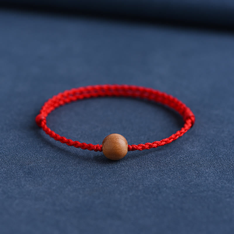 Fortune Jewel Natural Peach Wood Bead Ward Off Evil Spirits Braided Bracelet