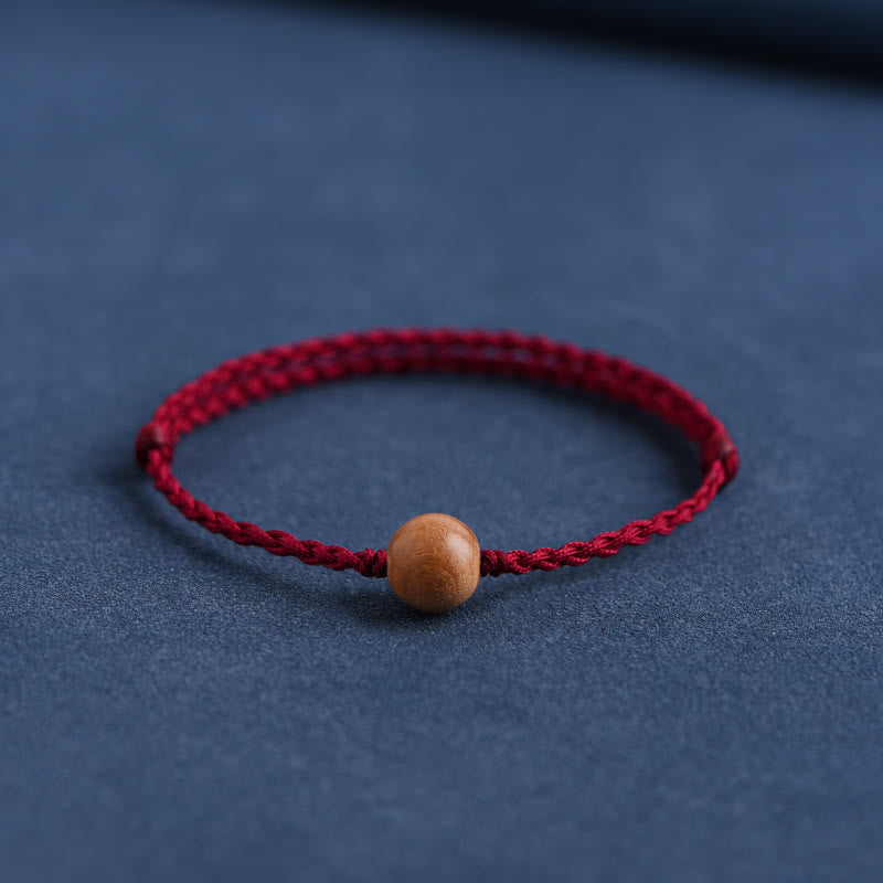 Fortune Jewel Natural Peach Wood Bead Ward Off Evil Spirits Braided Bracelet